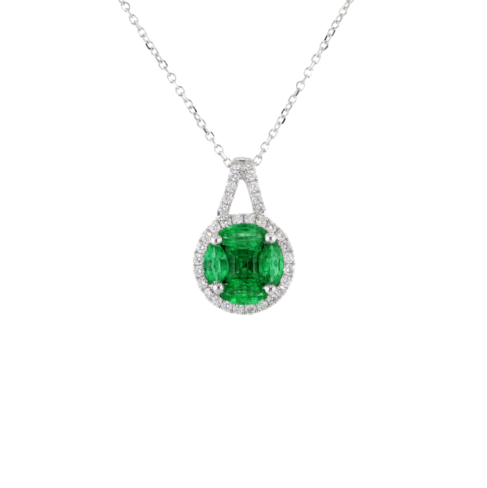 Sabel Collection Emerald Cluster and Diamond Halo Pendant